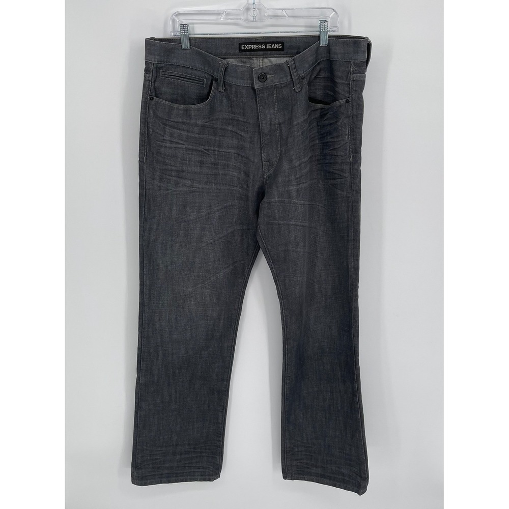 Express Men's Gray Blake Comfort Loose Fit Boot Cut Denim Jeans Size 36x34